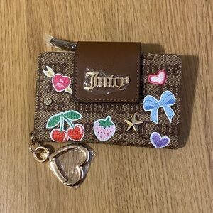 Juicy Couture Brown Card Holder with Colorful Embroidery
